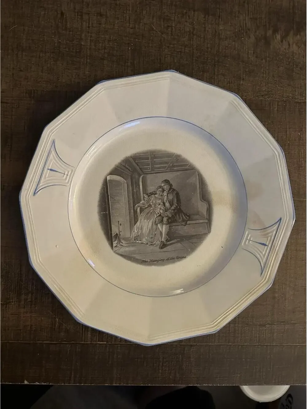 Vintage Tiffany & Co. Octagonal Plate with Romantic Black & White Scene
